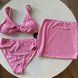 Lulus Made For Sun 3 Piece Front Tie Bikini Set + Cover Up Size Small pink (NWT)